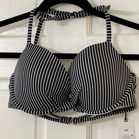 Shade and Shore Twist Front Halter Bikini swimsuit Top Striped NWT 34D - Picture 1 of 6